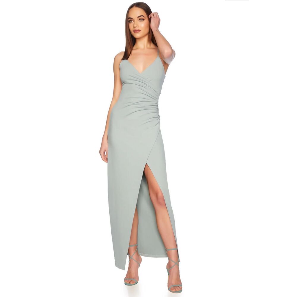 Susana Monaco Faux Wrap String Slit Dress in Celadon Size M - Picture 1 of 5